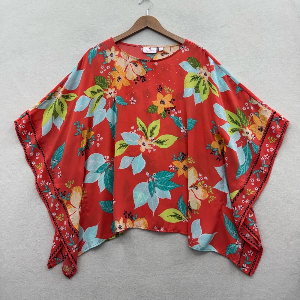 Quacker Factory Women’s Large Butterfly Top Floral Beach Resort Cruise